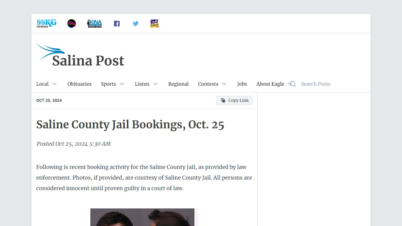 Saline County Jail Bookings, Oct. 25