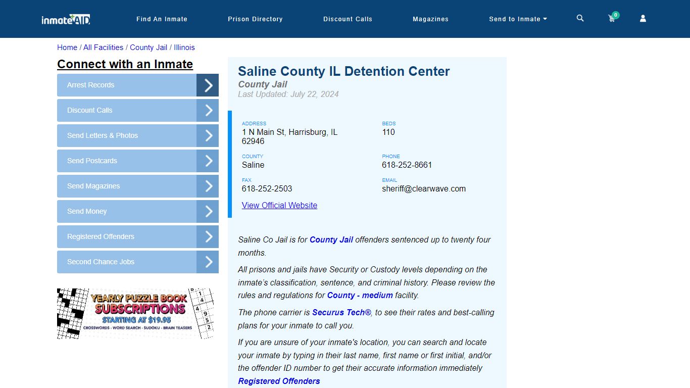 Saline County IL Detention Center - Inmate Locator