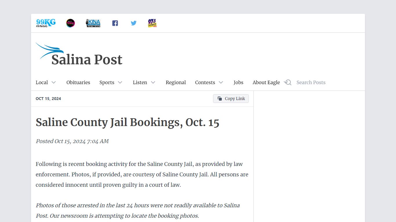 Saline County Jail Bookings, Oct. 15